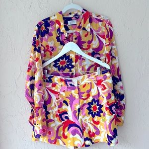 J. Crew Collection floral 2 piece shorts top size 12 yellow purple orange summer